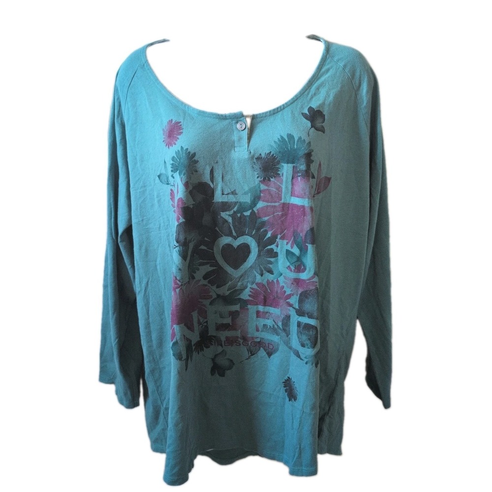 Life Is Good Womens XXL Classic Fit Shirt Top Blue‎ All You Need Is Love - New